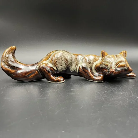 Vintage Art Pottery Fox Figurine Brown Drip Glaze Handcrafted Ceramic Sculpture - Picture 2 of 12